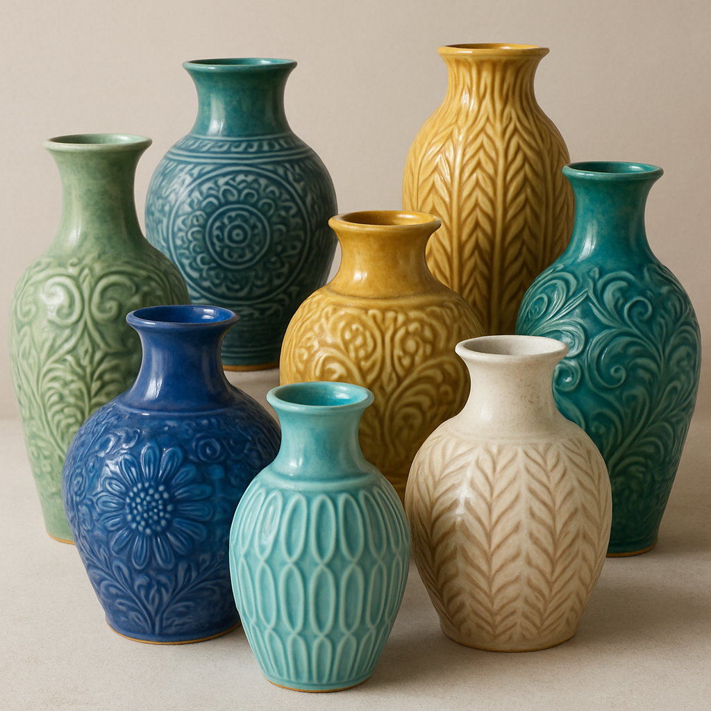Beautiful ceramic vases in various colors and styles