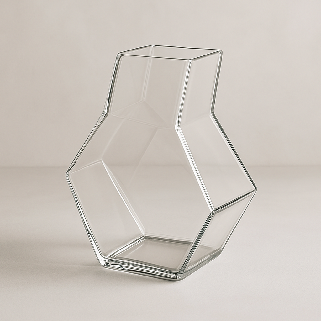 Modern glass vase in geometric shape